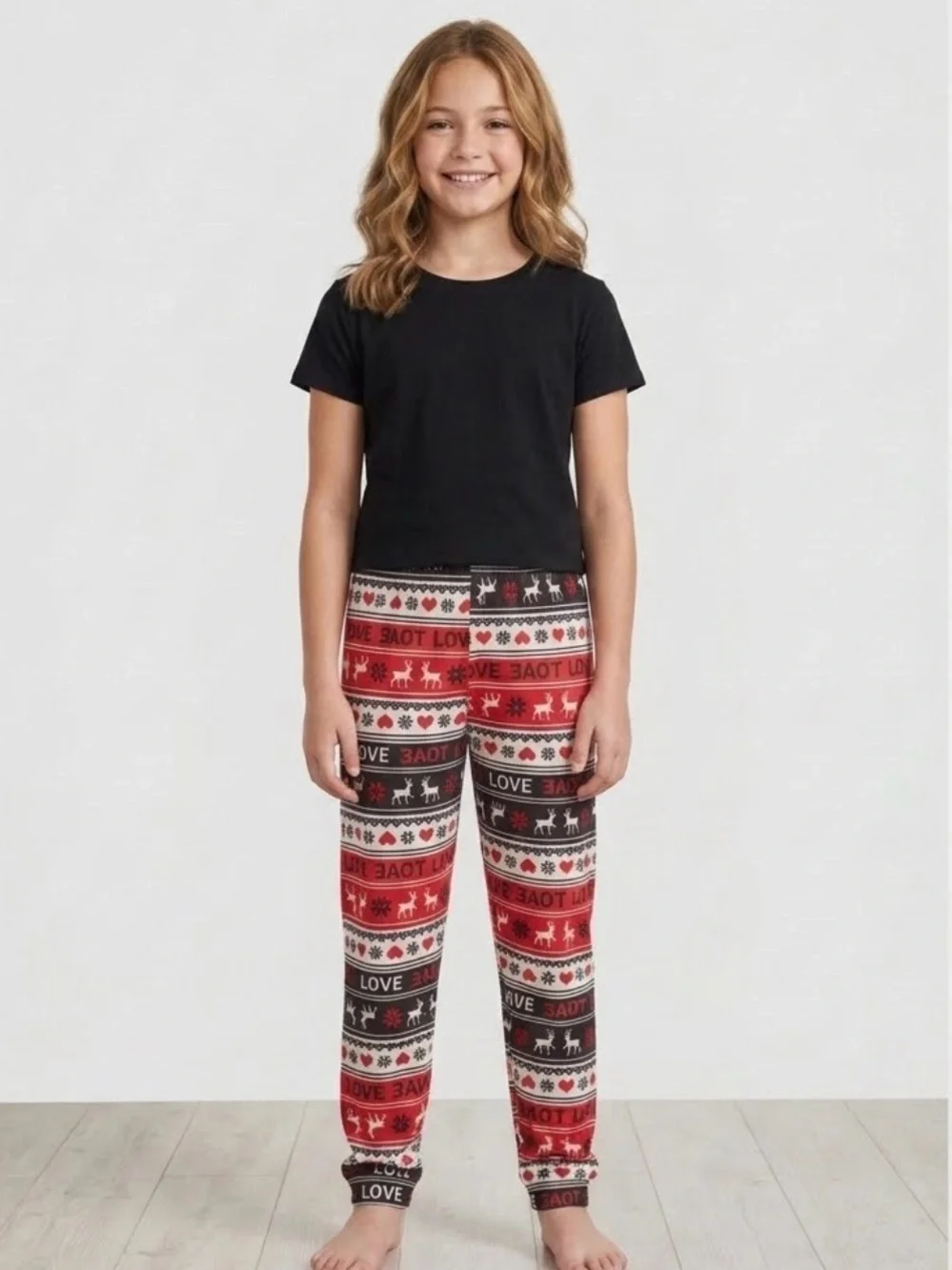 Kids Festive Love Pajama Pants - Red and Black